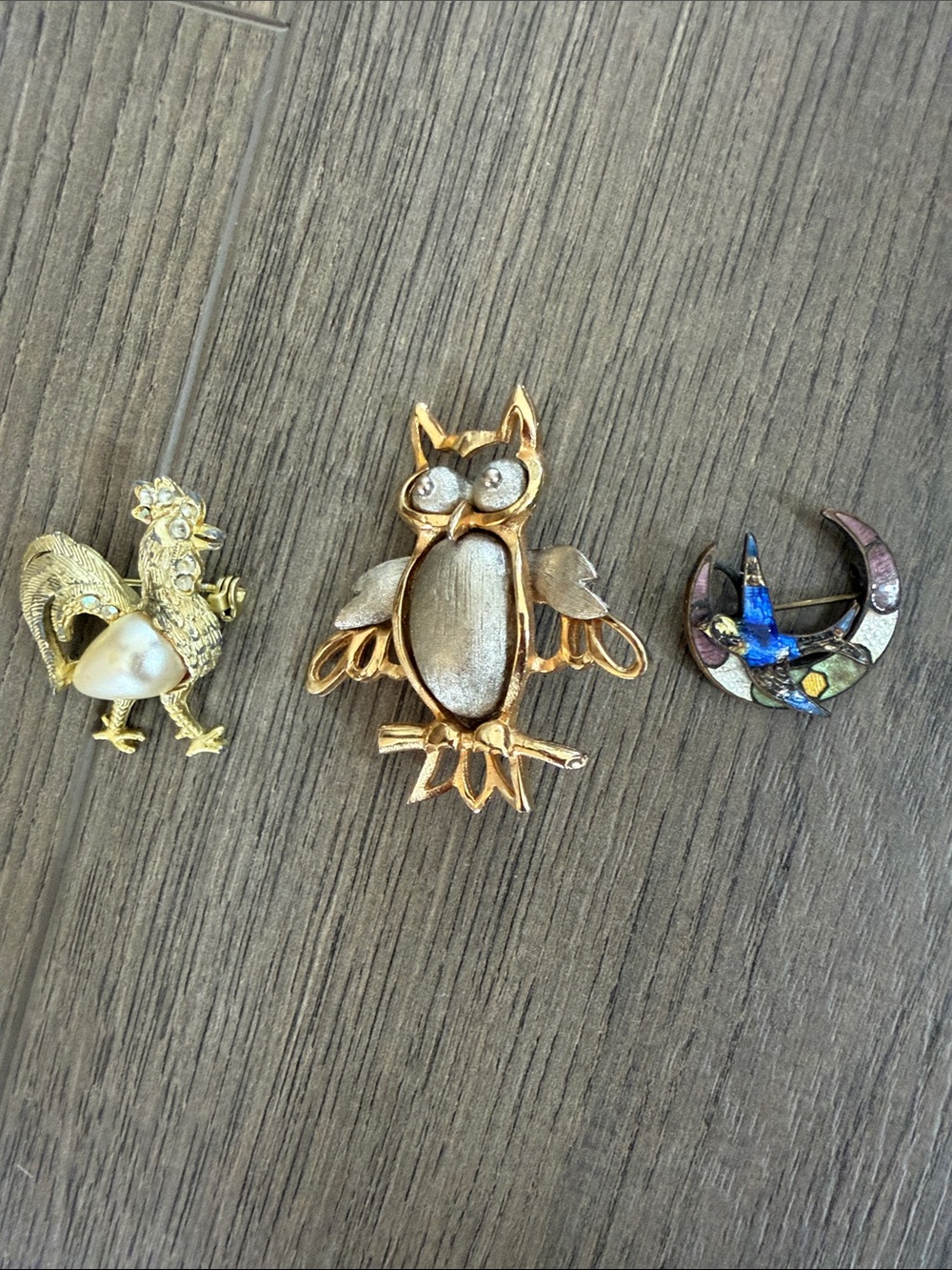 3 Vintage Bird Pins